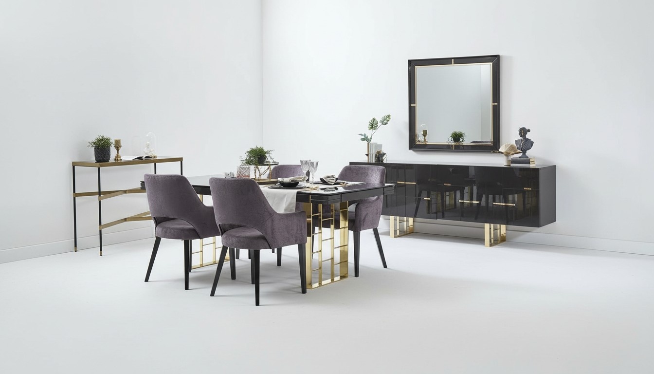 Luxury dinette dining room dining group dining room furniture set 9 pieces wood black