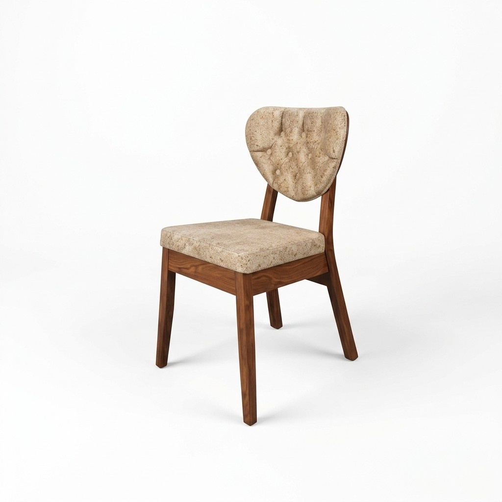 A wooden chair with a soft seat and a round Chesterfield backrestA wooden chair with a soft seat and a round Chesterfield backrest