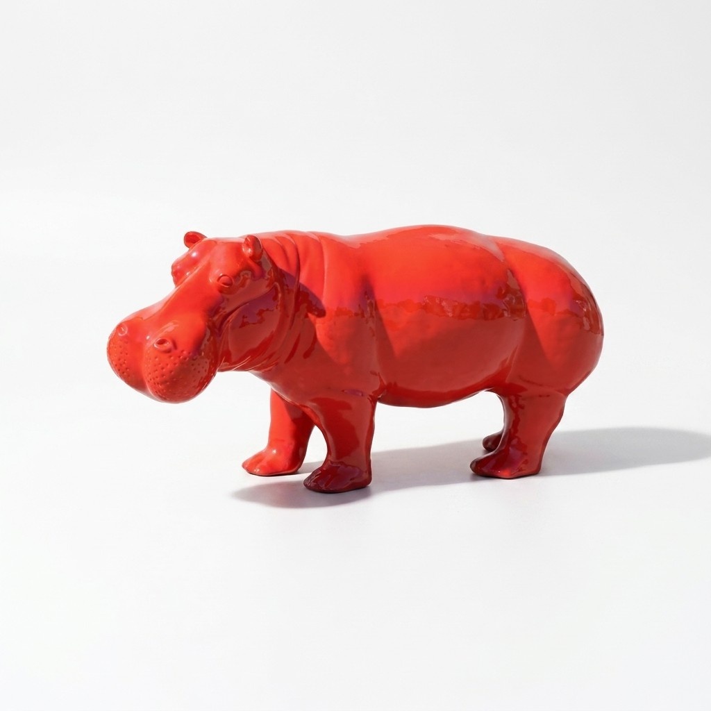 Decorative sculpture designed as a gloss full red colored hippopotamus 32x72cm