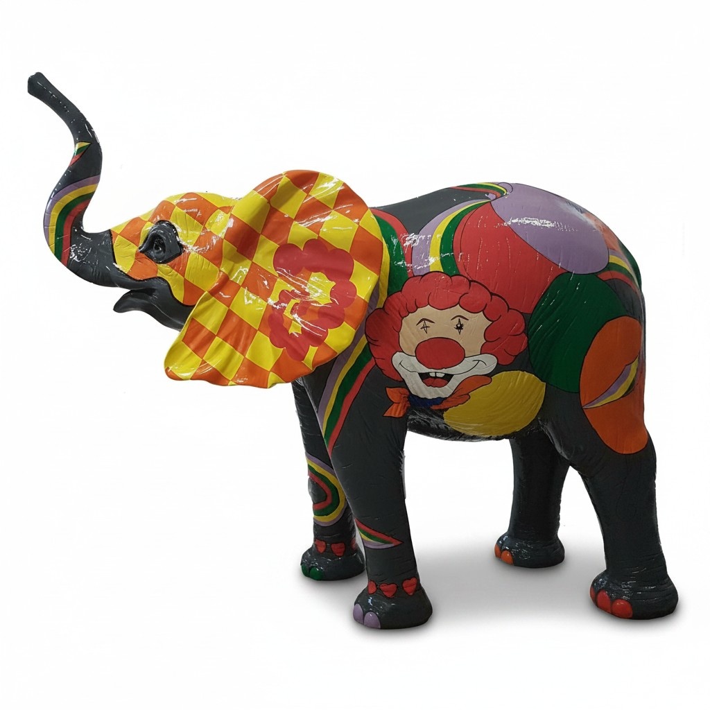 Abstract colorful decorative elephant with a clown paint figure sculpture 160 cm height