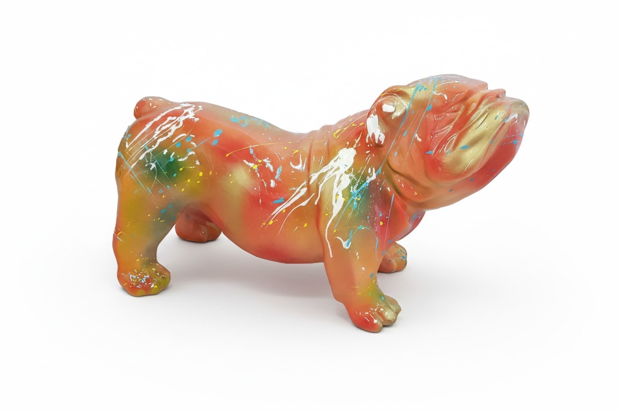 Abstract decorative garden sculpture designed as multi colored dog figure 32cm height (A515F)