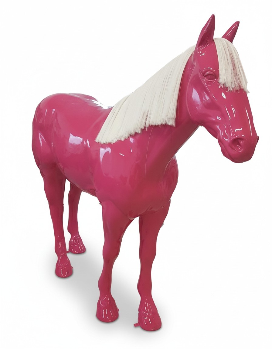 Full pink colored gloss decorative horse figurine 190cm length A724