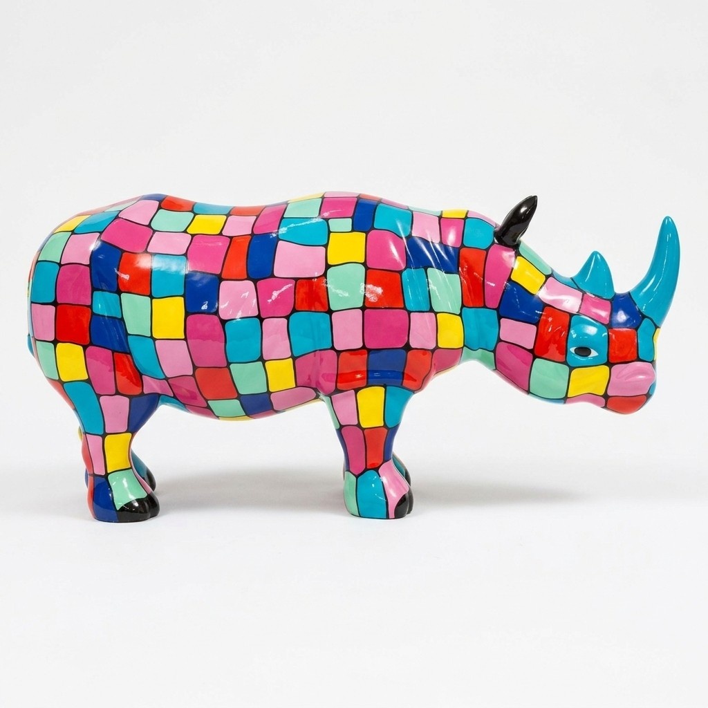 Abstract colorful gloss rhino decorative sculpture 80x175cm sizes