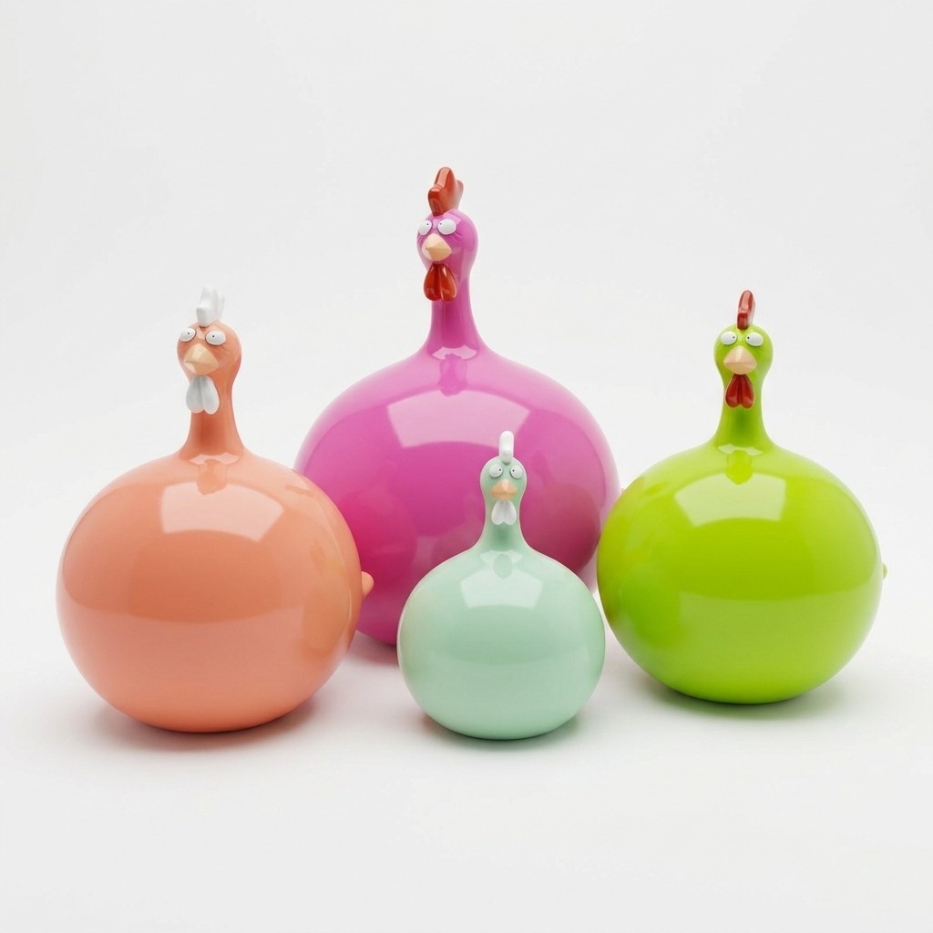 Modern abstract decorative colorful garden sculpture designed as funny round chicken 60cm height(A598)