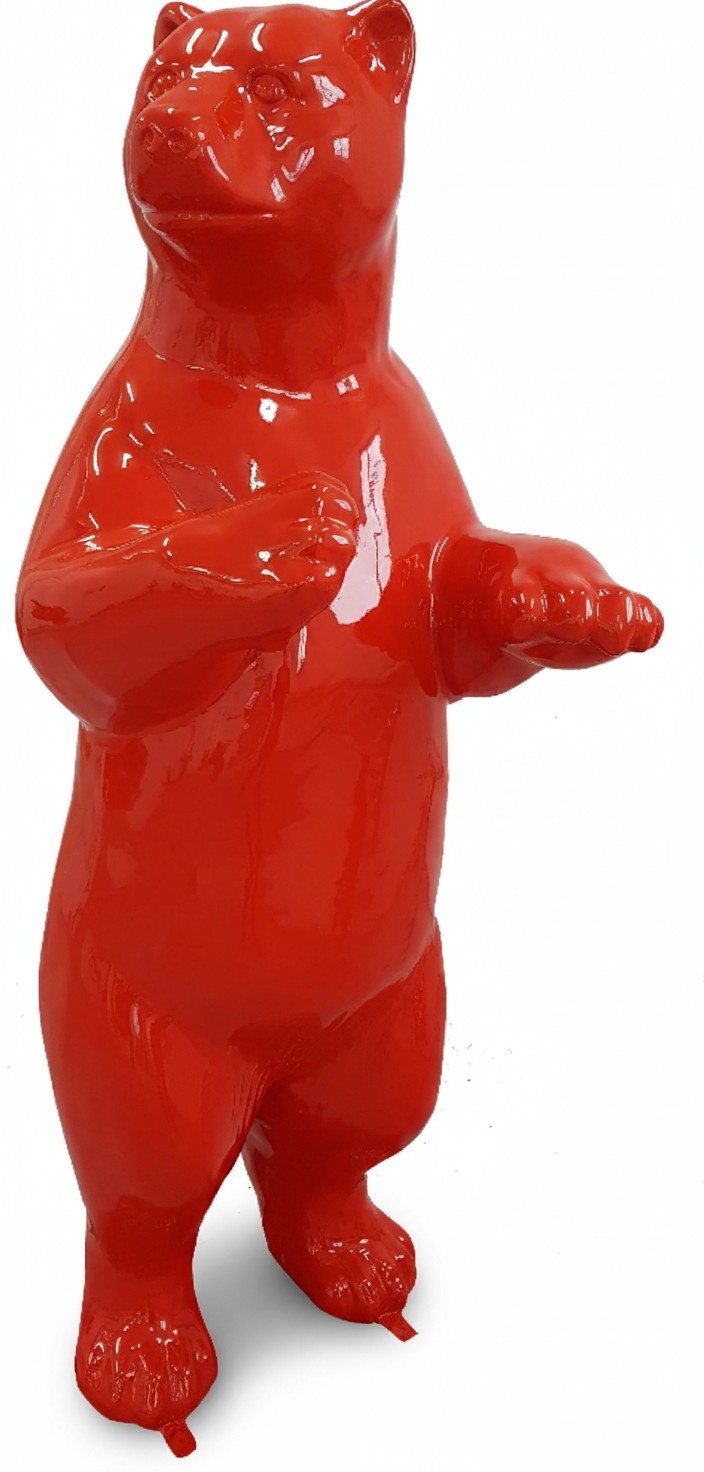 Full red painted gloss decorative bear sculpture 178cm height