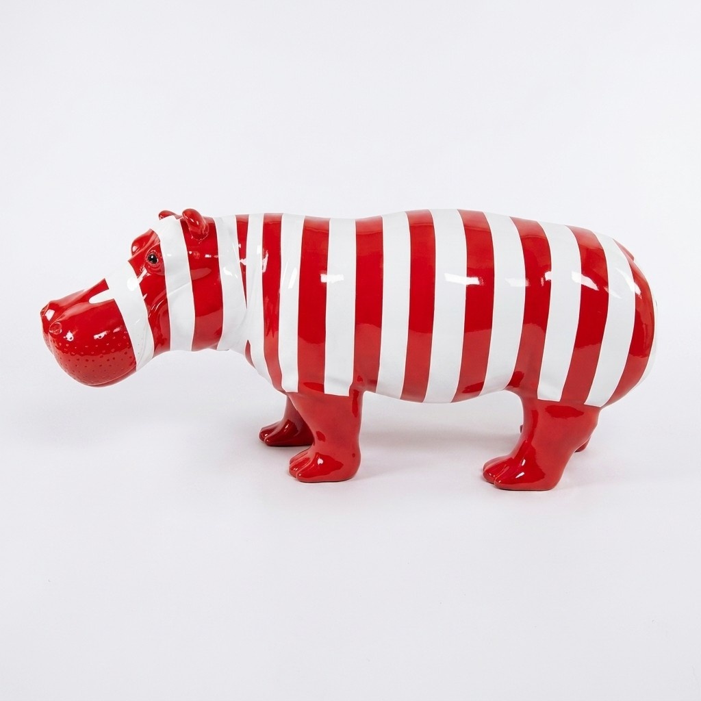 White/red stripes colored abstract hippopotamus decorative sculpture 180cm length