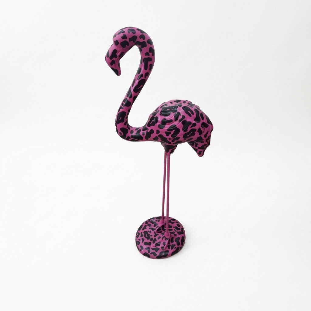 Abstract decorative garden sculpture designed as a pink black colored flamingo 119cm