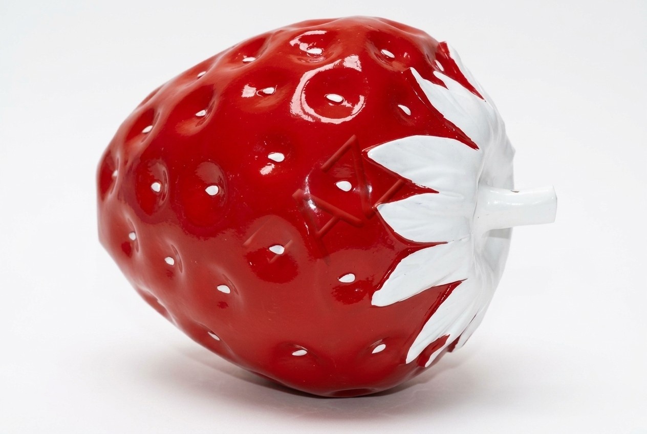 Abstract deco figure designed as a yellow white colored strawberry 40x31cm