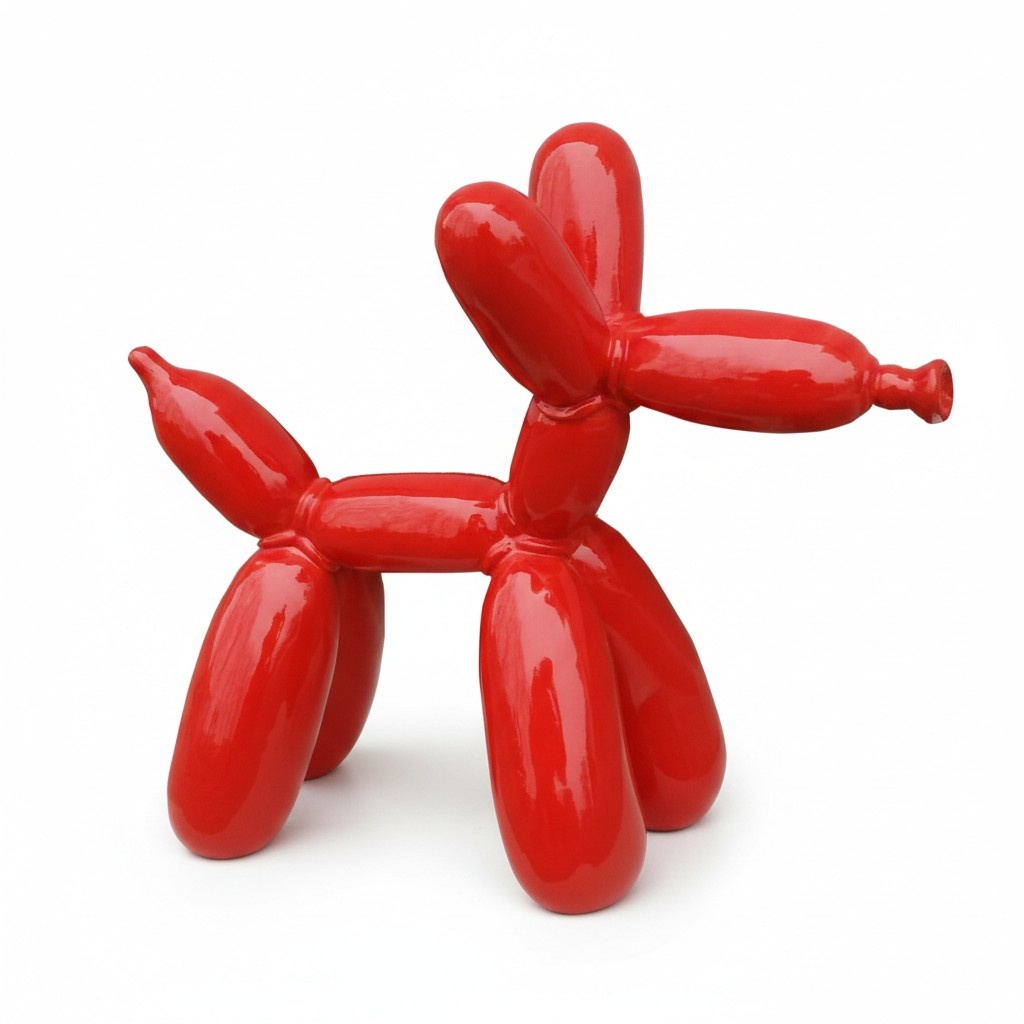 Abstract decorative garden sculpture designed as full red colored gloss balloon animal figure 57x62cm
