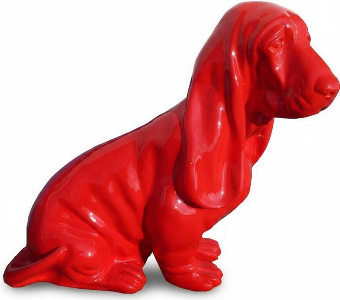 Abstract decorative sculpture designed as full red colored sitting basset hound dog 38cm
