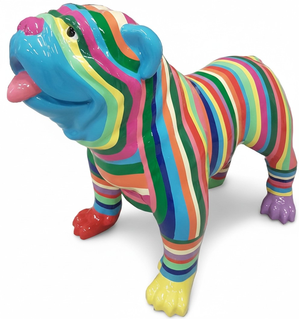 Multi-colored decorative sculpture designed as gloss standing dog with stripes 74x90cm