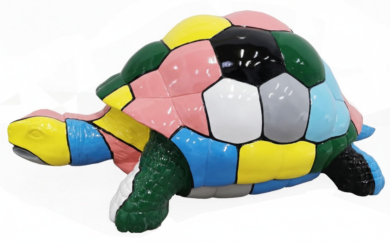 Abstract decorative sculpture designed as a gloss turtle in full mosaic patterns colored (P150C)