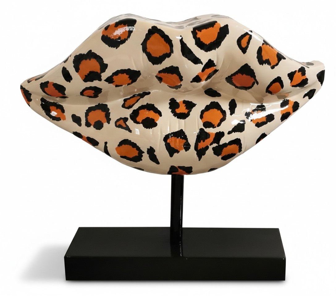 Abstract decorative sculpture designed as a gloss gepard colored lips figure 45cm