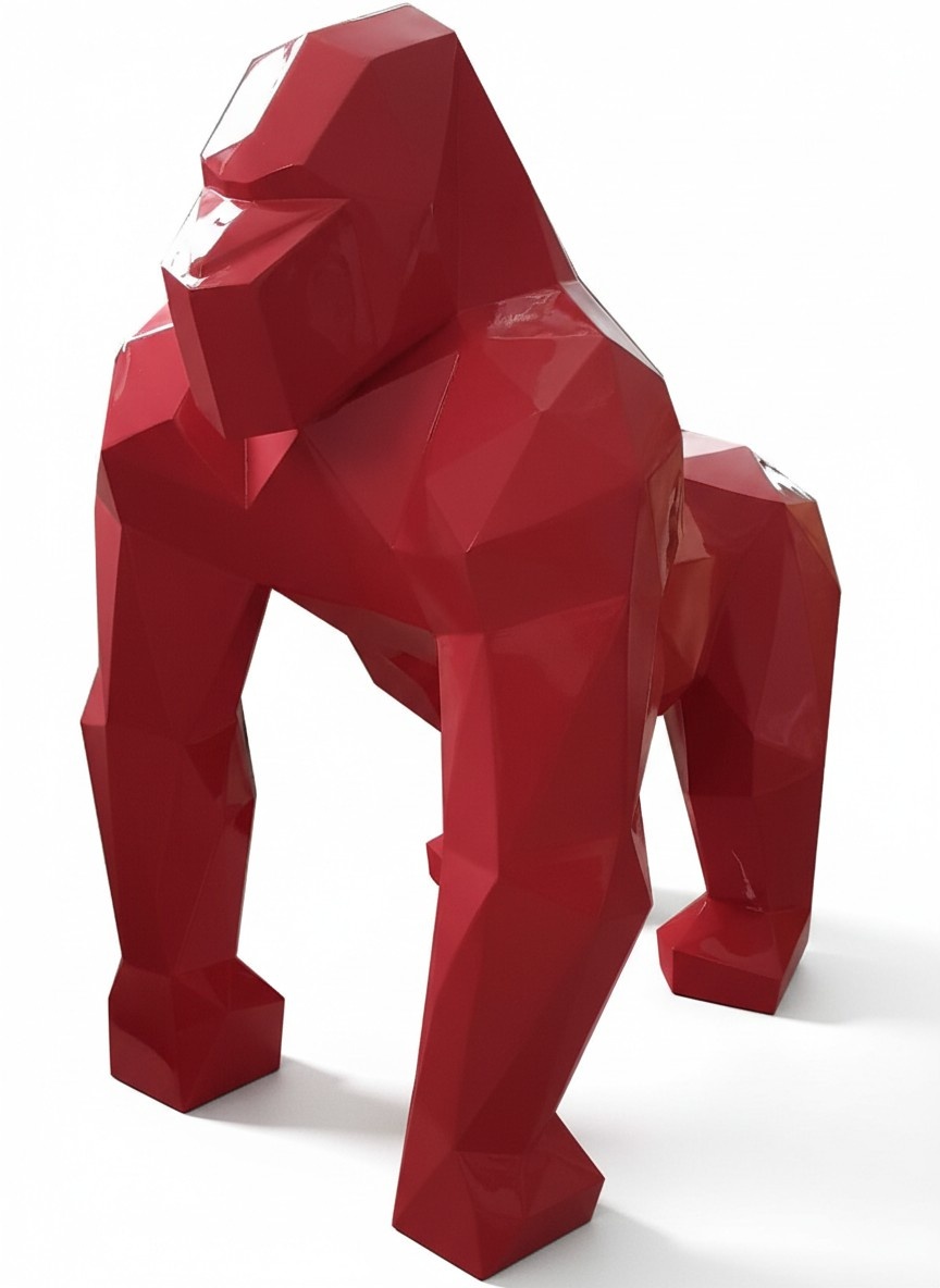 Abstract decorative sculpture designed as full red colored geometric gorilla 128cm A756B
