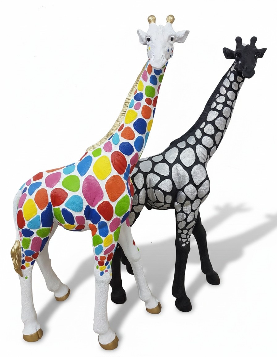 Abstract decorative sculpture designed as a standing giraffe in colorful patterns 77cm