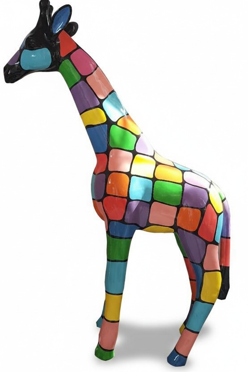 Decorative abstract sculpture designed as a standing giraffe with colorful puzzle patterns 50cm (A622)