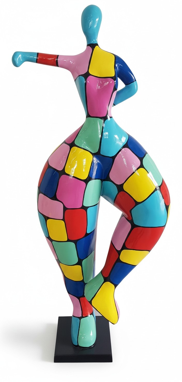 Abstract decorative sculpture designed as a standing figure in colorful patterns 132cm (N111D)