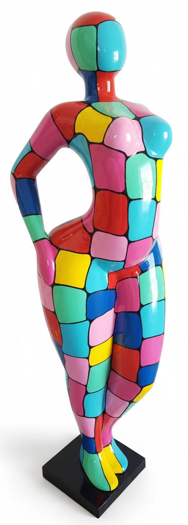Abstract decorative sculpture designed as a standing figure in colorful square patterns 130cm (N113A)
