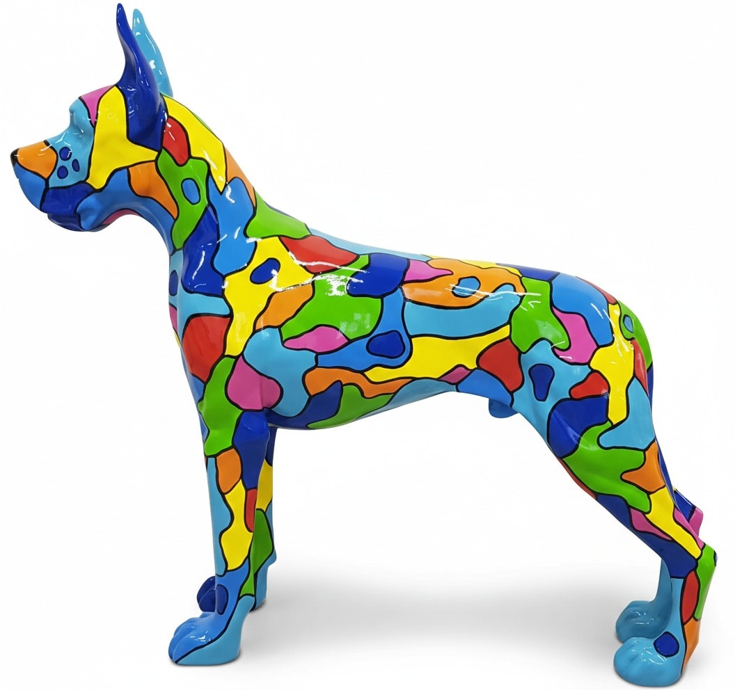 Abstract colorful decorative sculpture designed as standing doberman with patterns 110x125cm (A387D)
