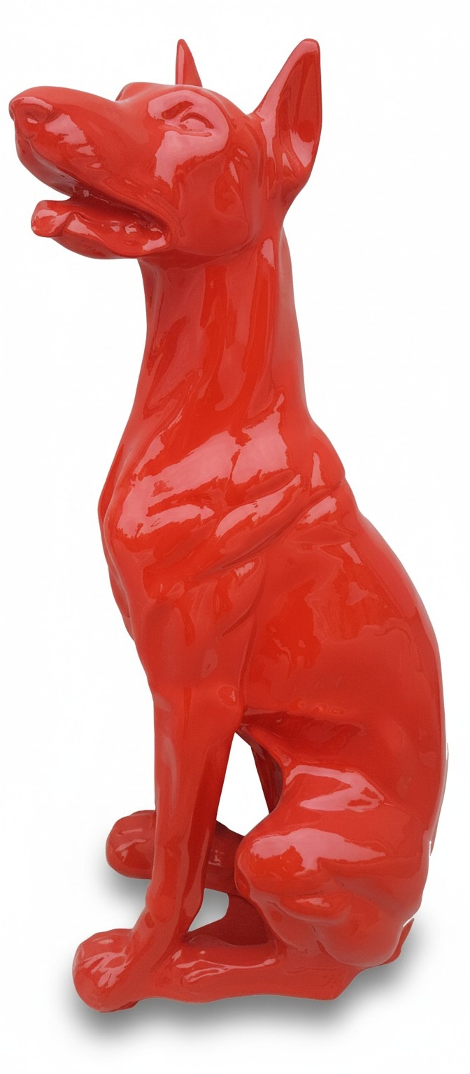 Full red colored decorative sculpture designed as sitting gloss doberman 80cm height