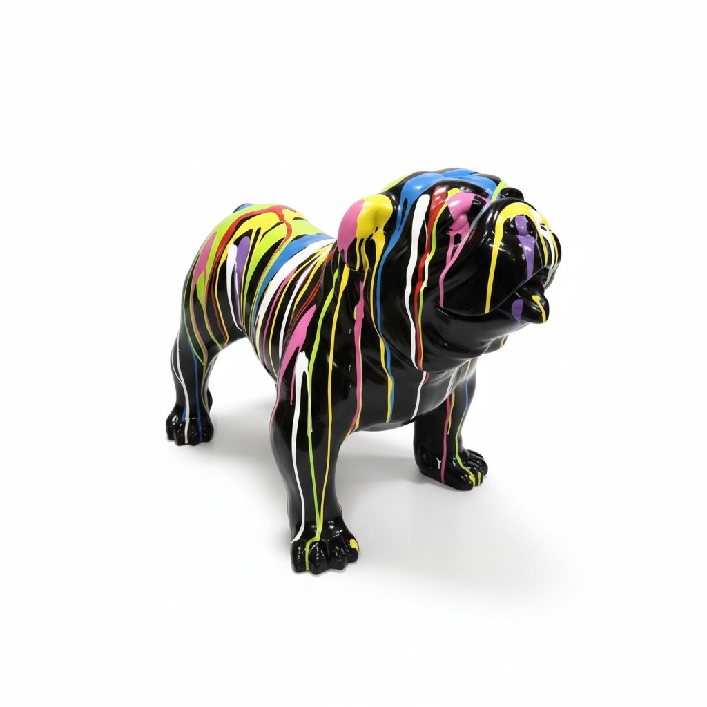 Decorative abstract sculpture designer black dog with colorful stripes 32x55cm A515D