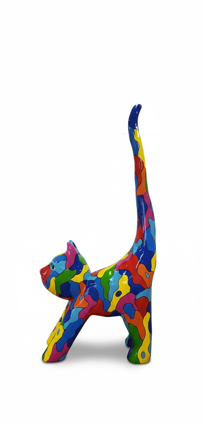 Decorative sculpture of gloss abstract colorful cat figure 190cm height