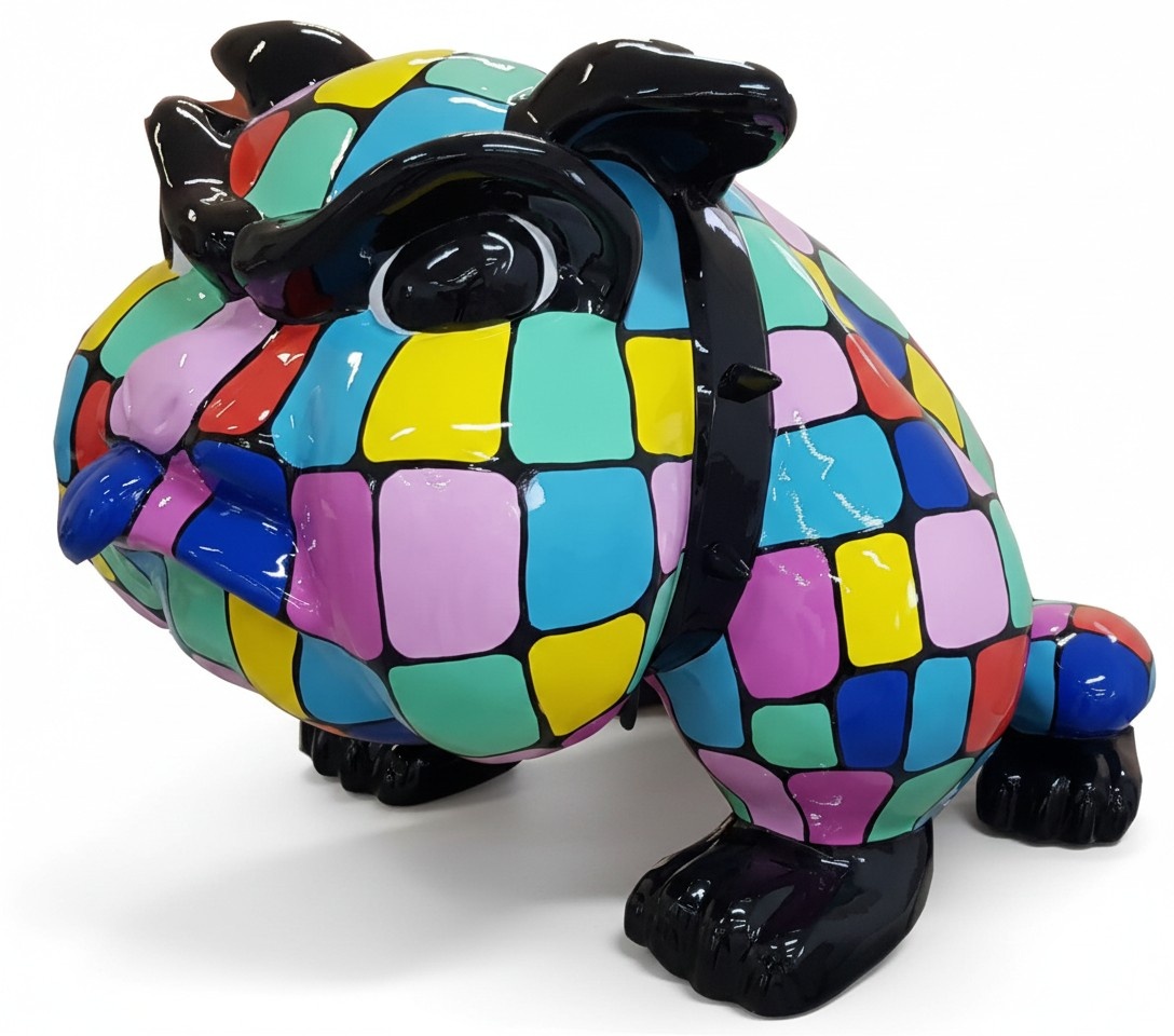 Abstract decorative sculpture designed as colorful cartoon dog with patterns 73x130cm A770