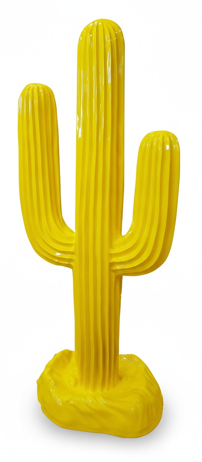 Full yellow painted decorative cactus sculpture 185cm height