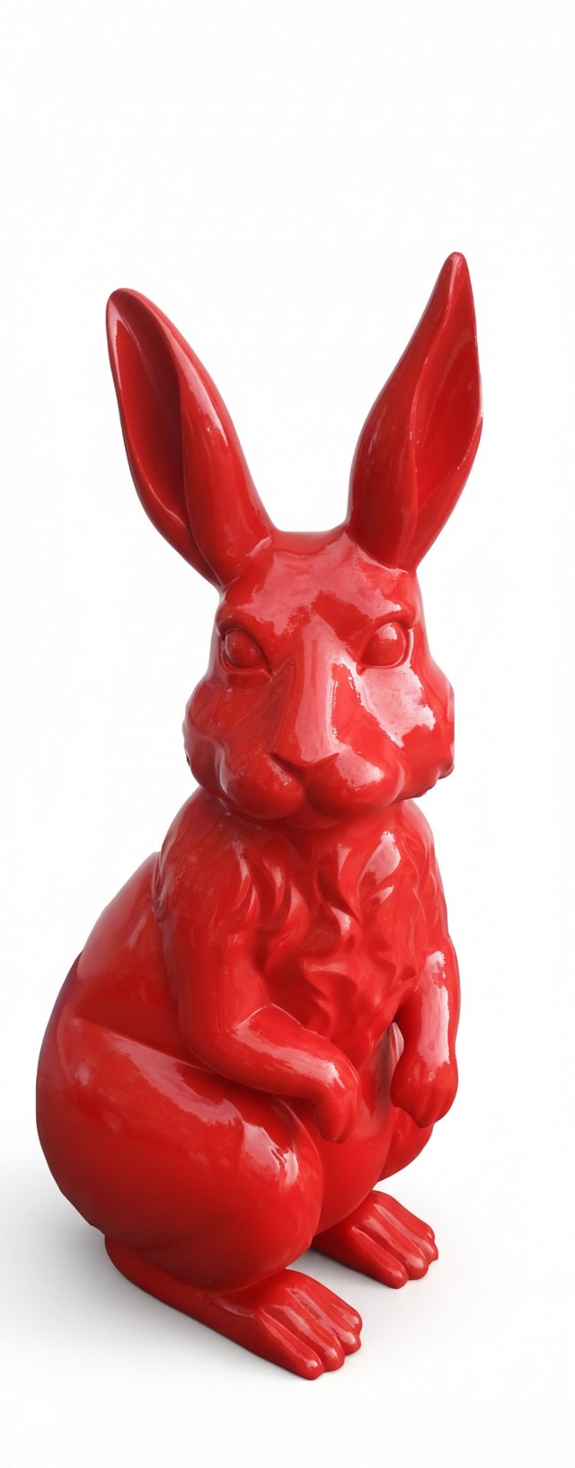 Full red colored abstract decorative sculpture designed as standing rabbit 110cm
