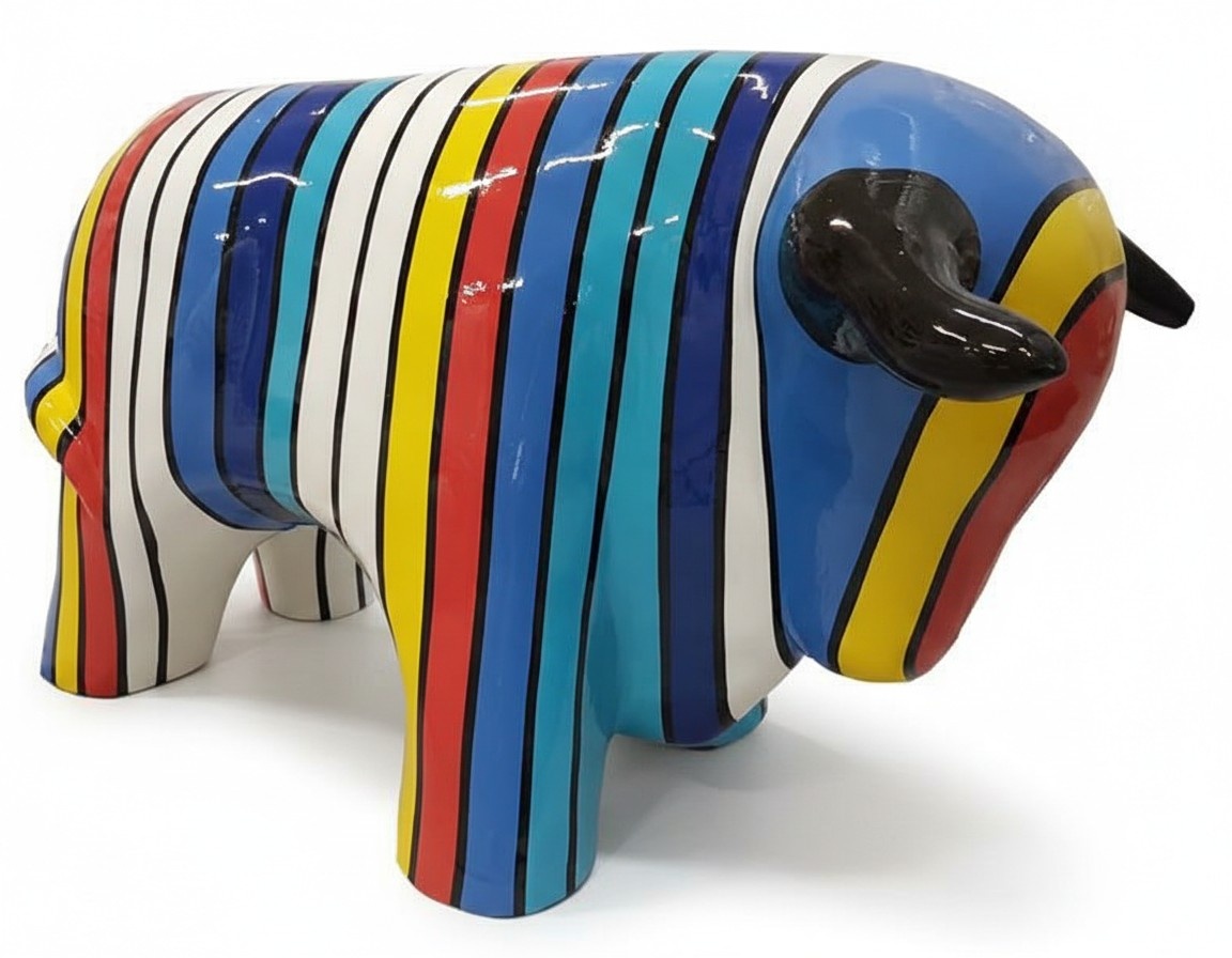 Decorative sculpture designed as colorful bull figure in stripes 29x55cm A649