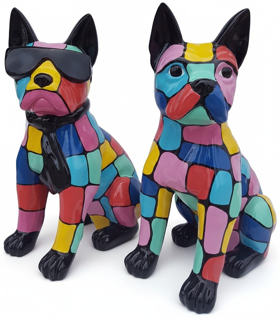 Abstract decorative garden sculpture designed as colorful dog figure 49x34cm (A648)