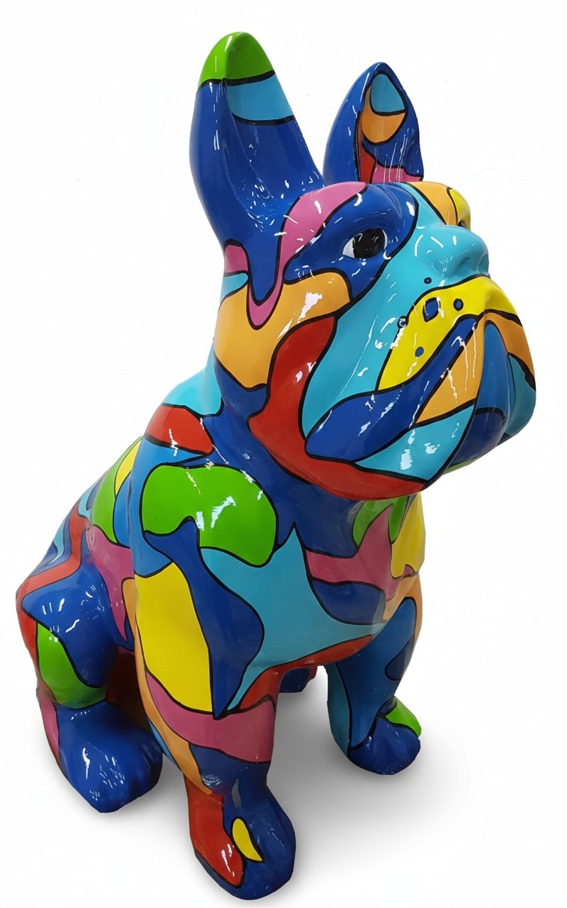 Multi-colored abstract decorative garden sculpture designed as sitting dog 79cm (A627B)