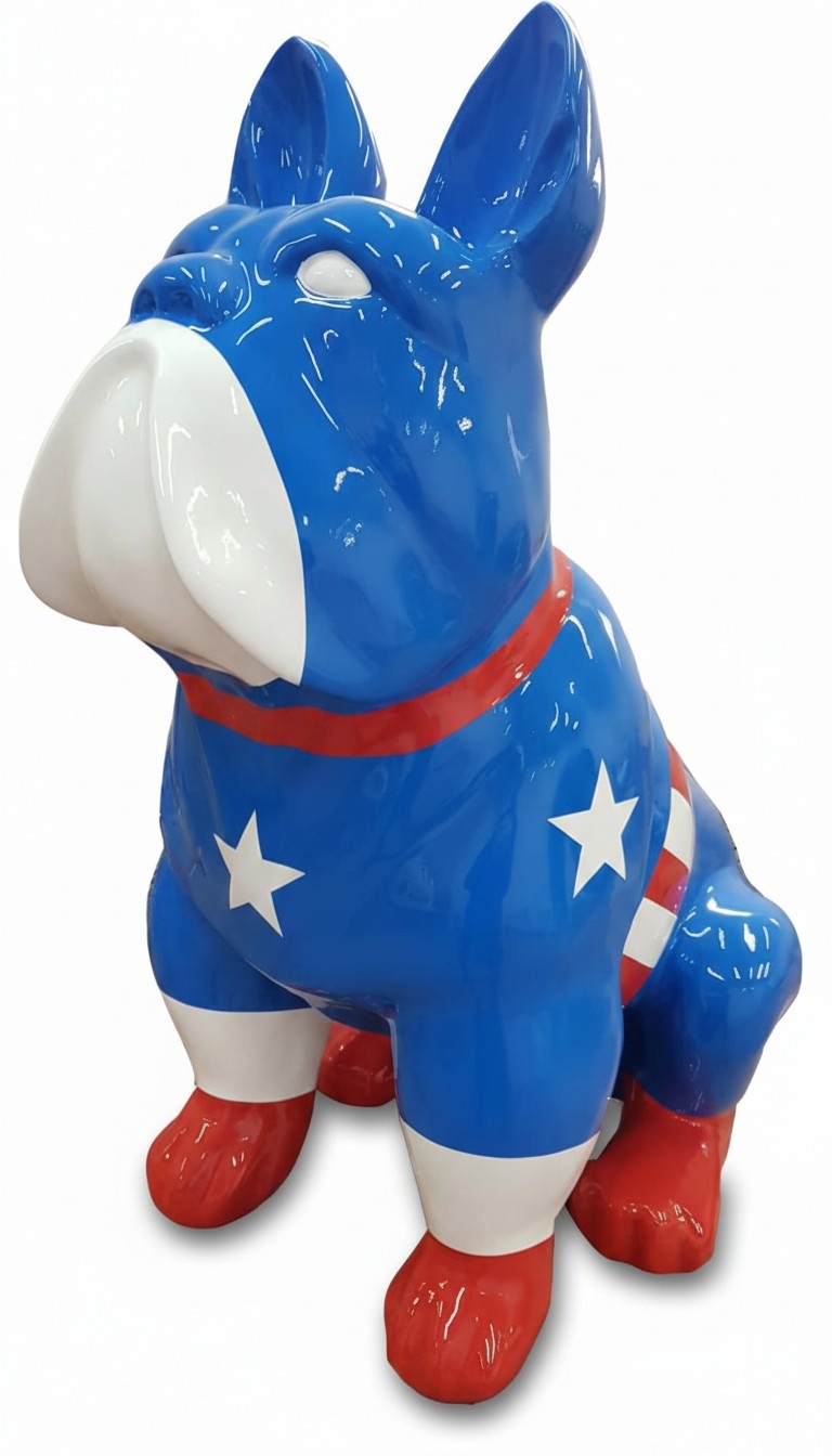 Abstract decorative garden sculpture designed as blue colored dog with stars patterns 79cm (A627C)