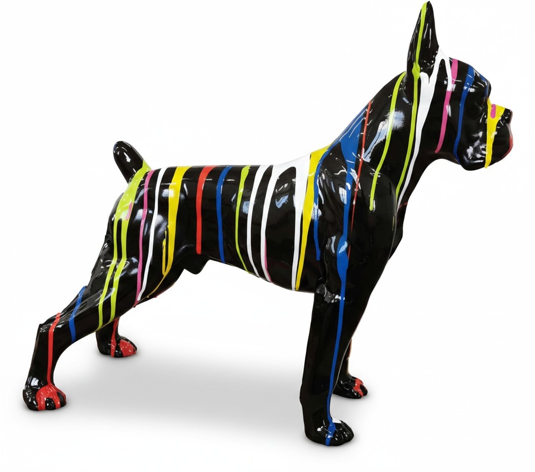 Full black painted gloss bulldog figure with abstract stripes 173cm length A841