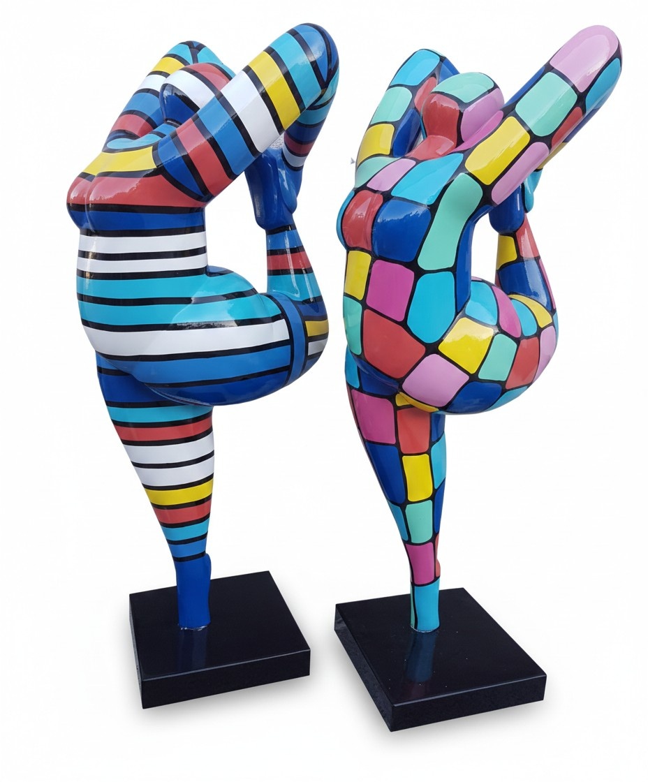 Abstract gloss decorative sculpture designed as a gymnastic figure in colorful stripes 141cm (P145)