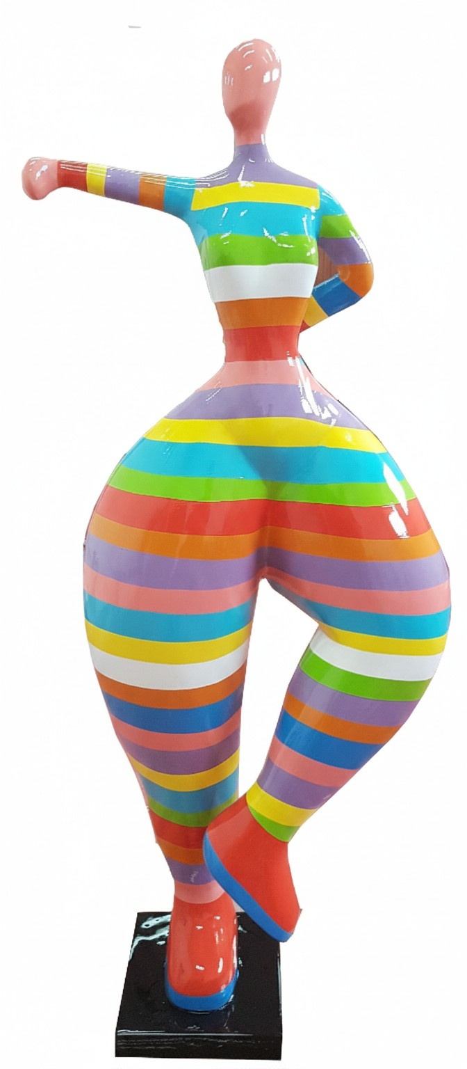 Abstract decorative sculpture designed as a gloss standing gymnastic figure in bright colorful stripes 85cm (N110A)