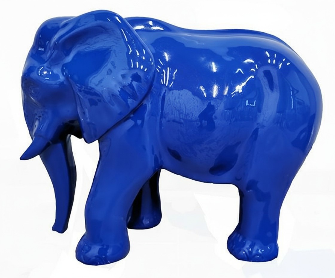 Abstract decorative sculpture designed as full blue colored gloss elephant A524E
