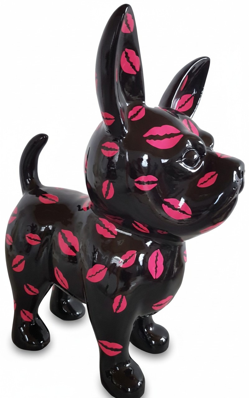 Abstract full black colored decorative sculpture designed as puppy with kisses A684