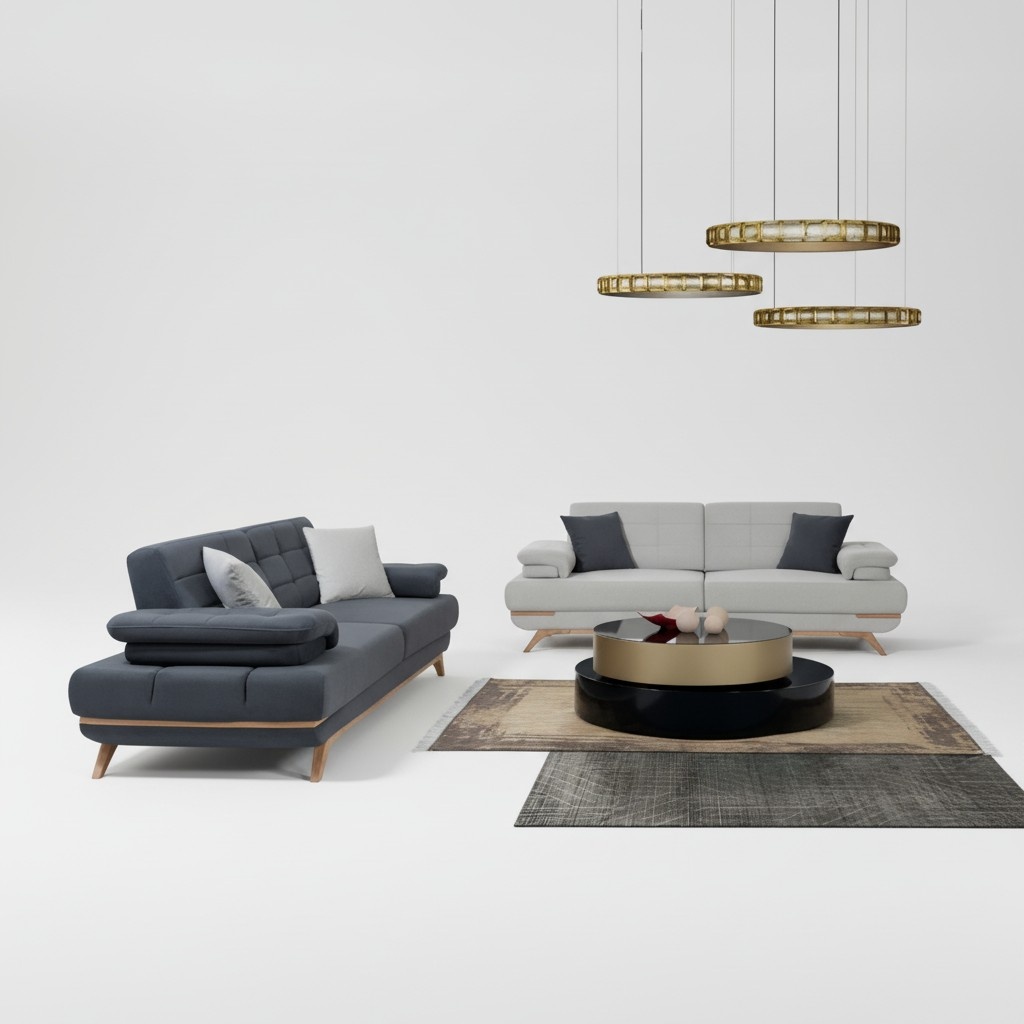 Adjustable Big Sofa Set Grey Blue Upholstery Ensemble Couch Living Room 3+3