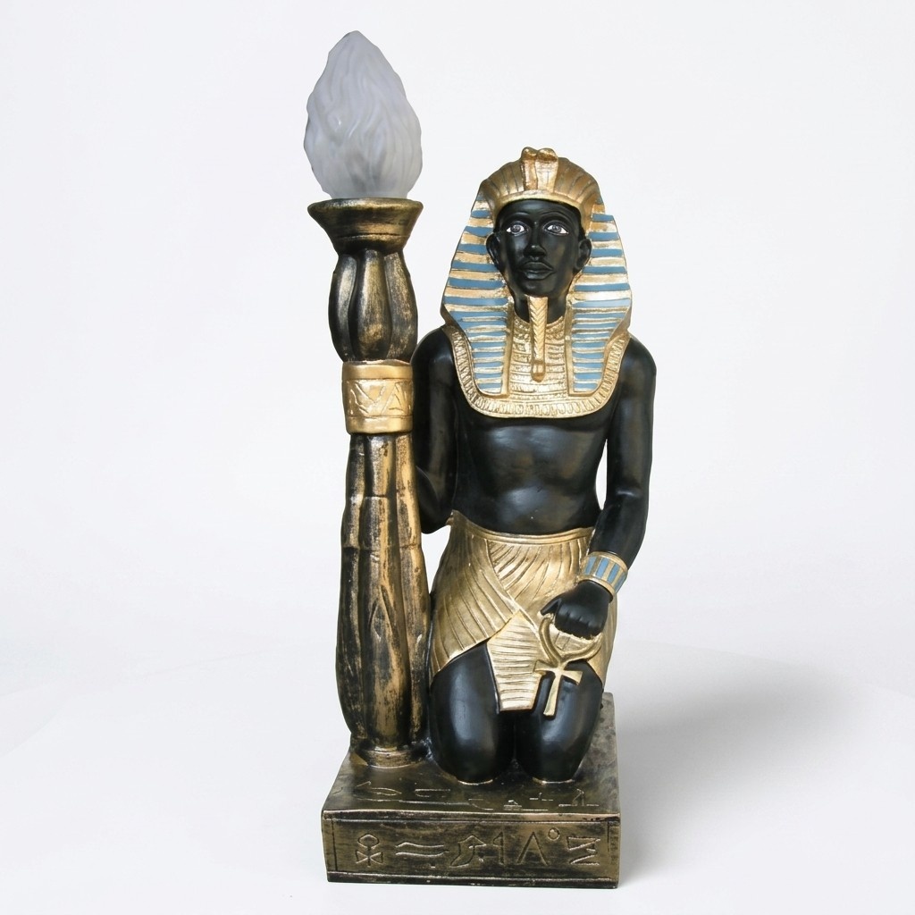 Decorative lighting ancient egyptian black golden colored sitting figure 55cm