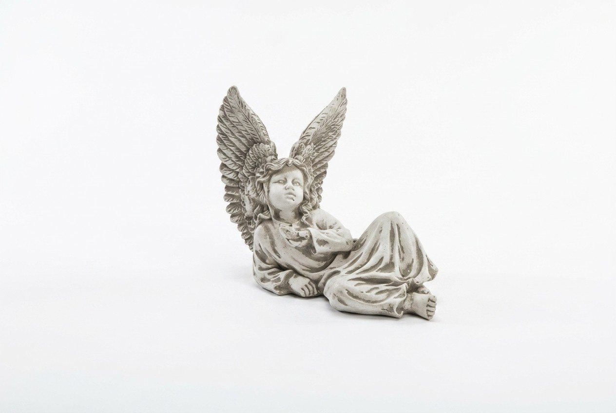 Decorative garden/outside little angel figure sculpture made of weather-resistant cement 27cm