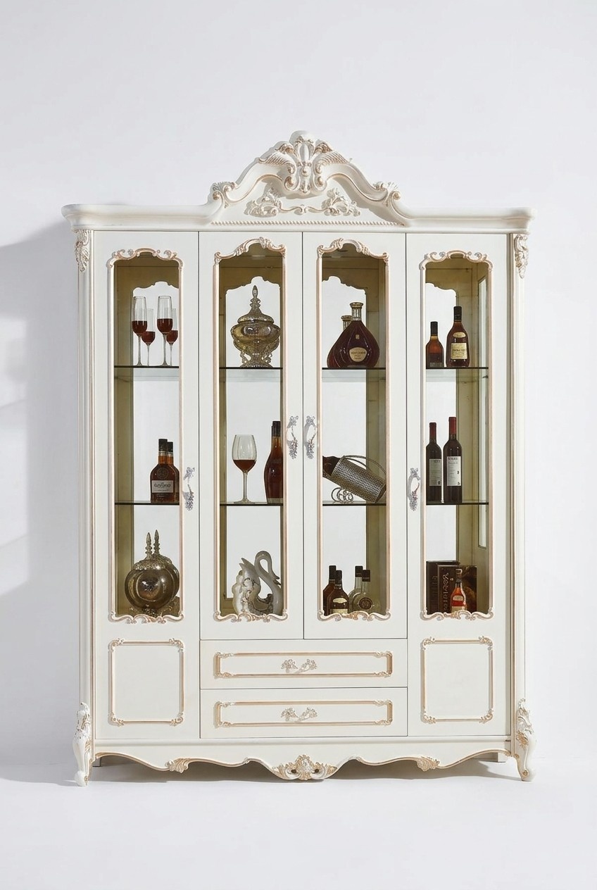 Antique Style Cabinet Baroque Glass Cupboard Furniture Wood