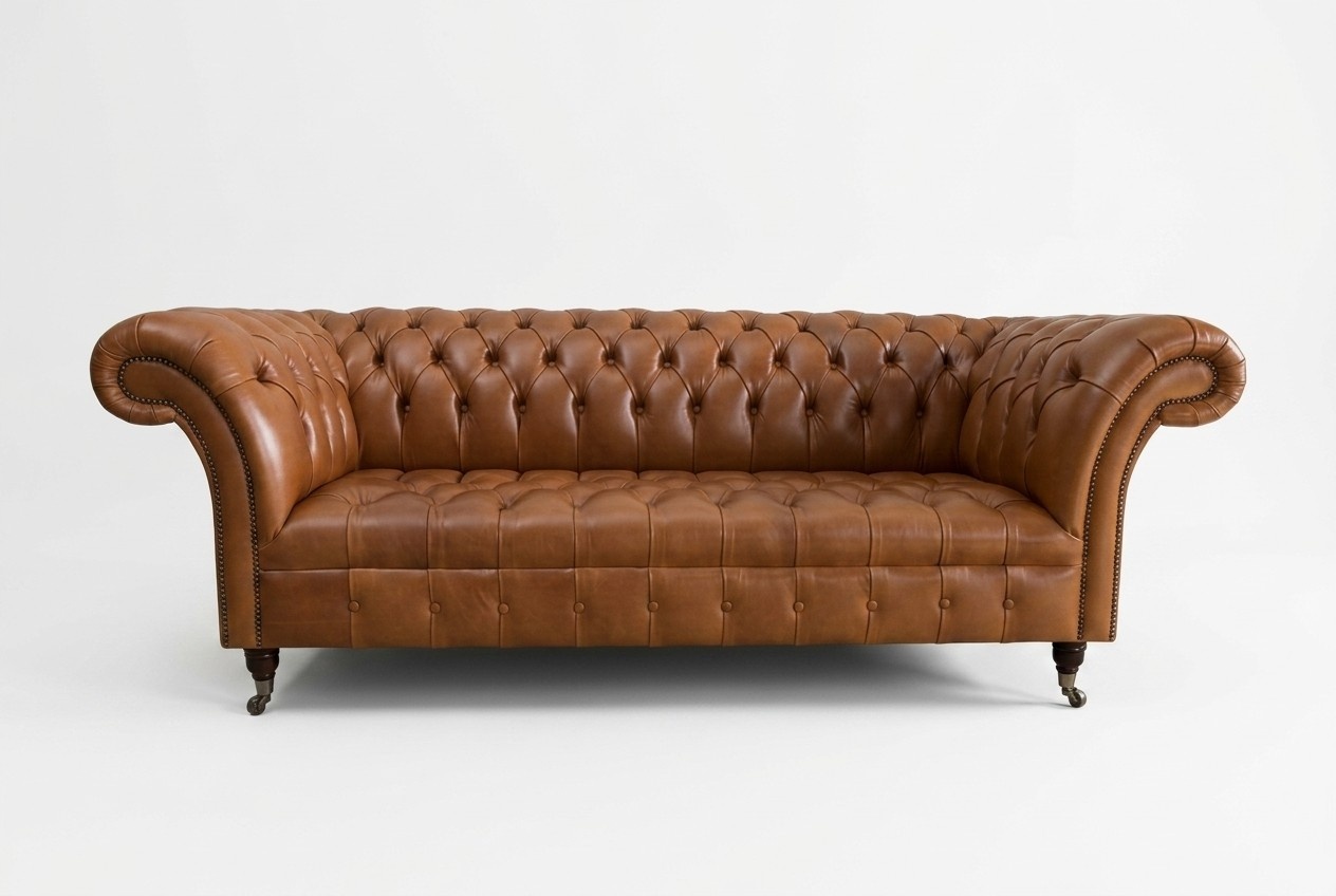 Antique brown Chesterfield couch sofa upholstery couches sofas leather textile 3 seater