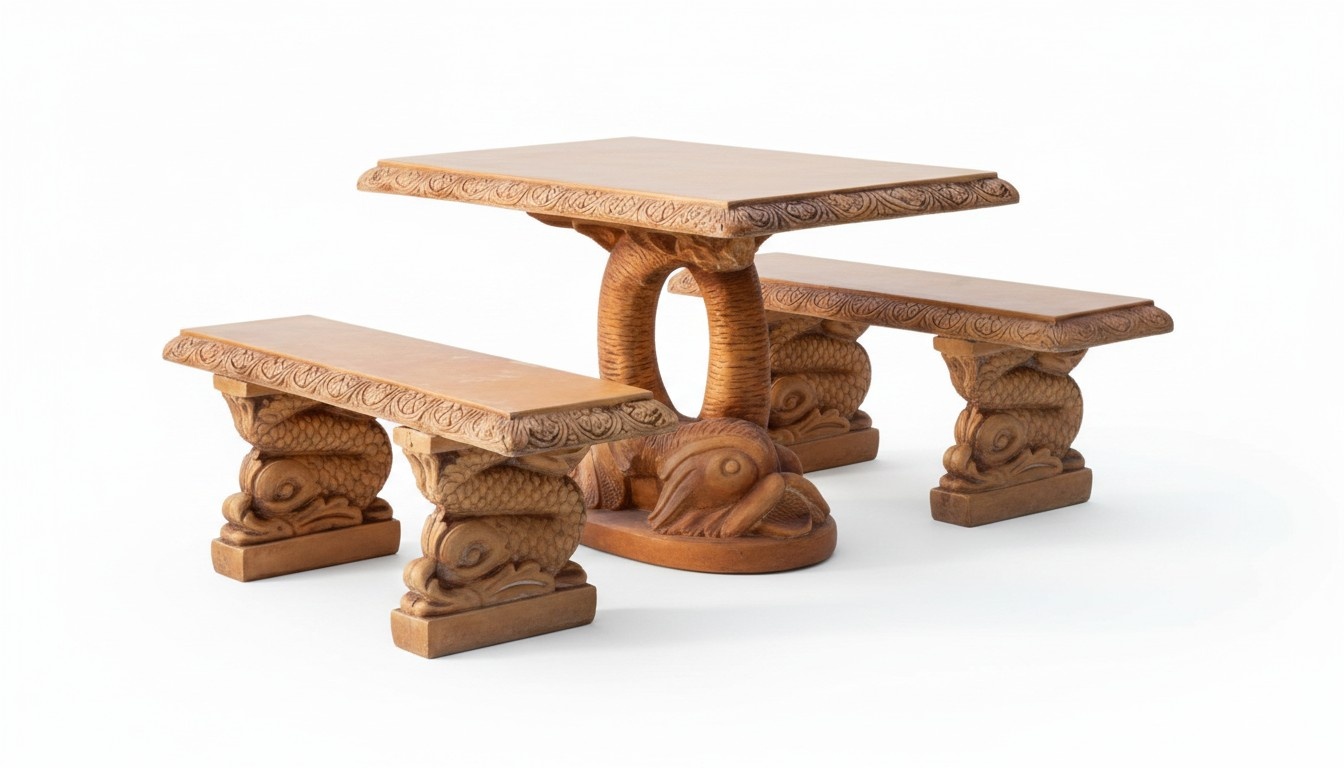 Antique Garden Style Furniture Rustic Stone Tables Patio Fish Shape Table PROSTY