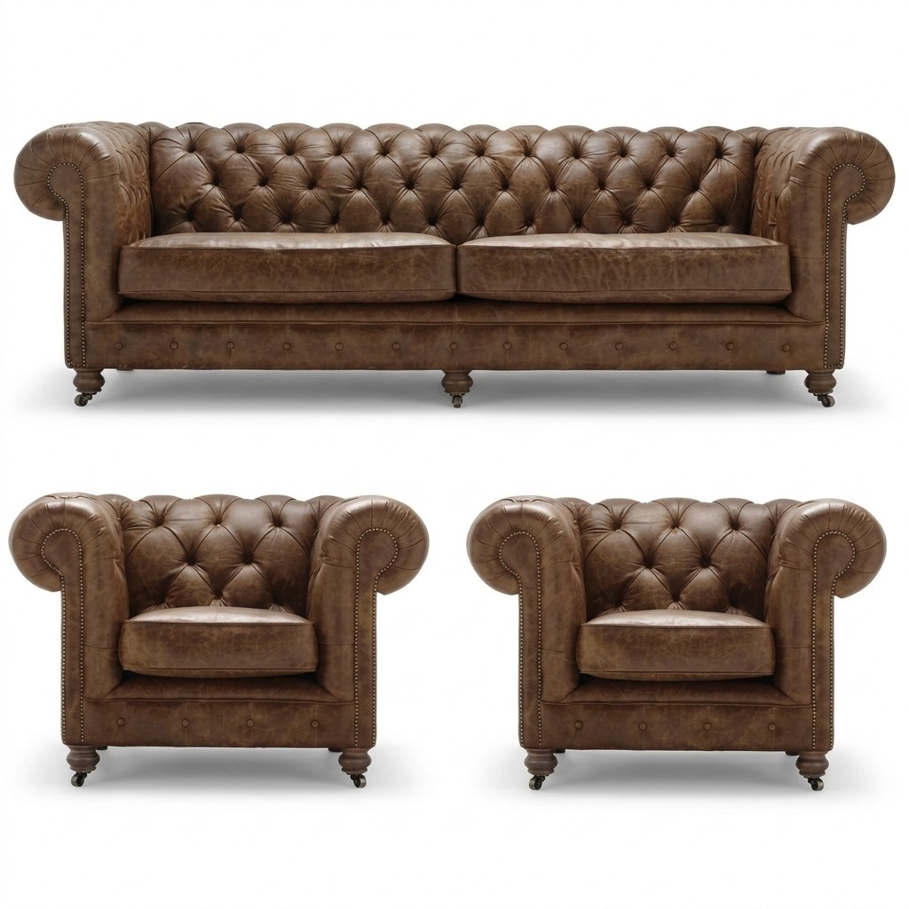 Antique Style Chesterfield Sofa Set Couch Upholstered Set Suites Leather Sofa