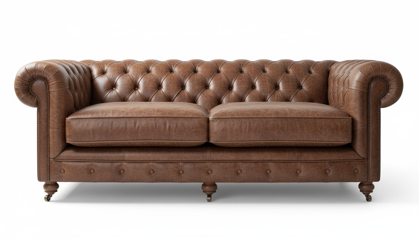Antique style old look leather sofa 3 seater English style sofas couch new Comfortable Brown with Cushions