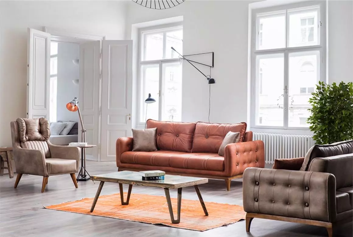 Modern Terracotta Couch Upholstery Living Room Furniture Three Seater