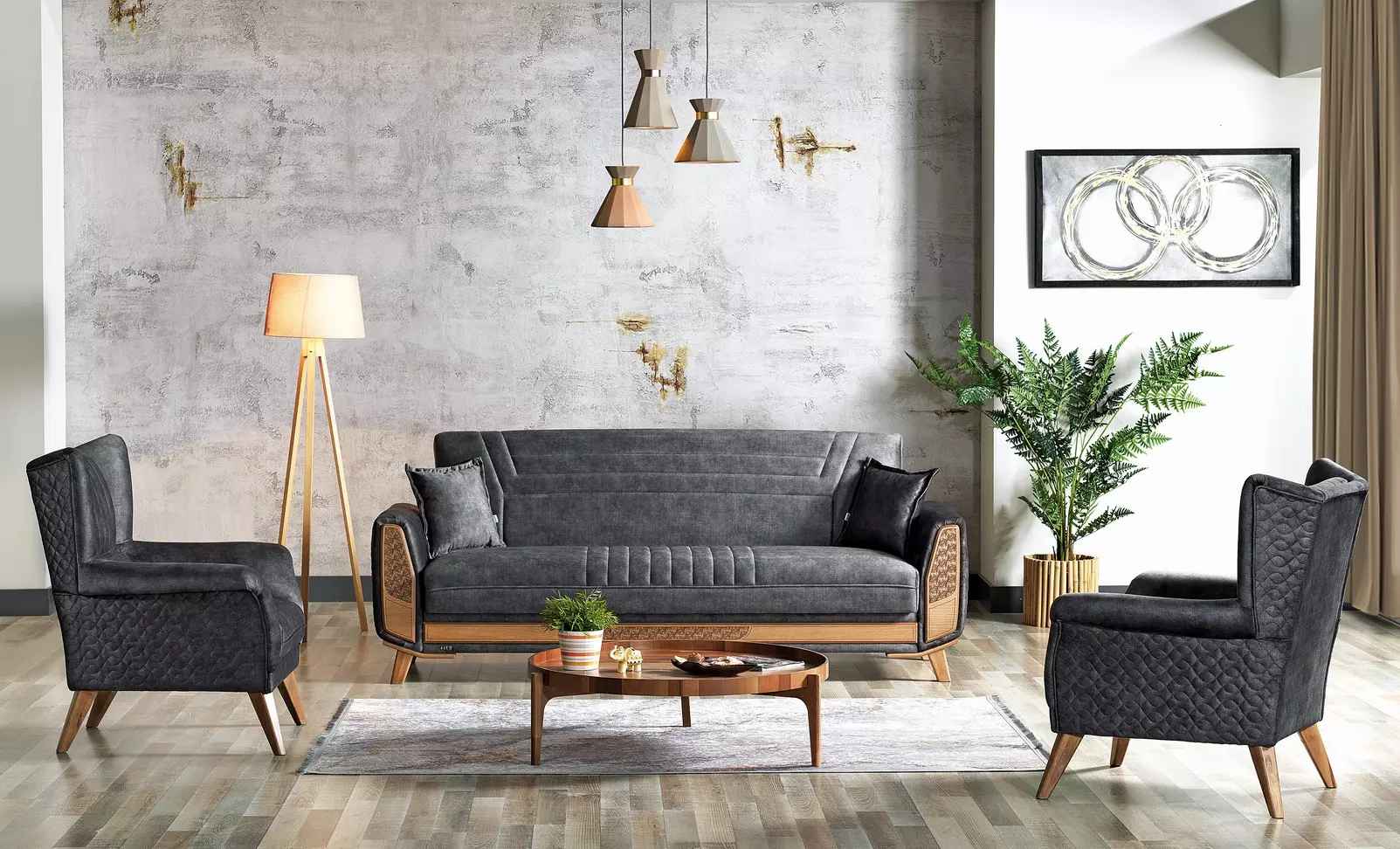 Design Modern Living Room Set Sofa Set 3+3+1 Grey Living Room