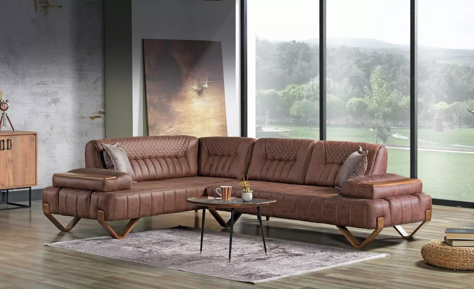 Corner Sofa Living Room Landscape Color Brown L Shape Sofa Living Room