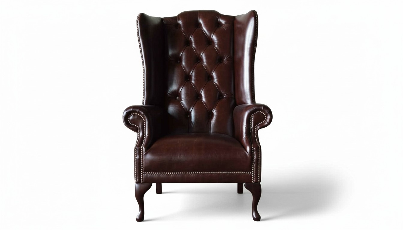 Armchair 1 Seater Brown Living Room Leather Design Chesterfield Wing Chair